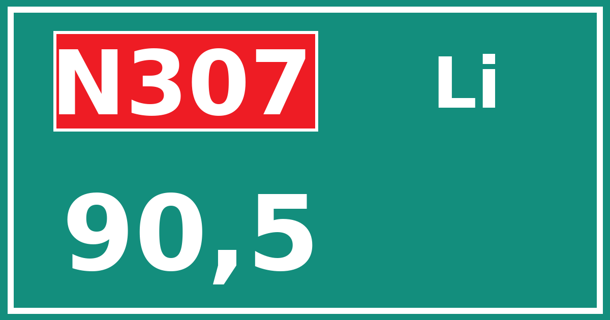 Hectometerbord N307 90,5 zijde Li