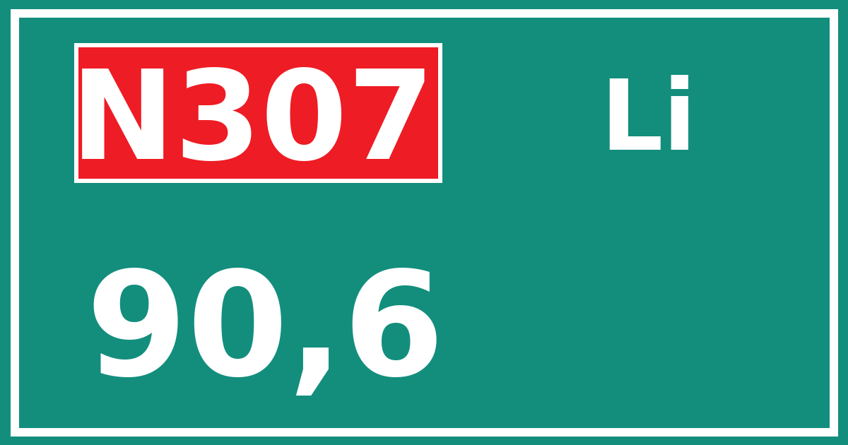 Hectometerbord N307 90,6 zijde Li