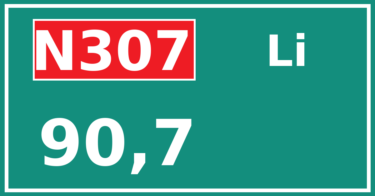 Hectometerbord N307 90,7 zijde Li