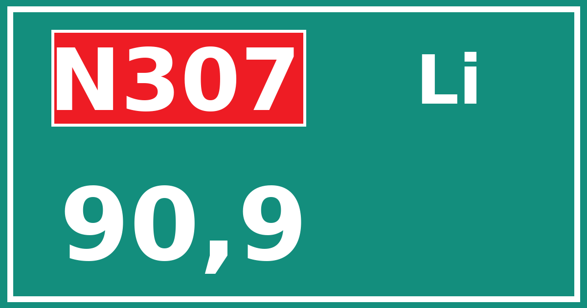 Hectometerbord N307 90,9 zijde Li
