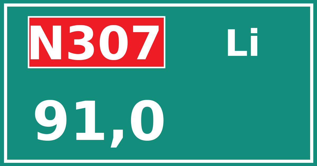 Hectometerbord N307 91,0 zijde Li