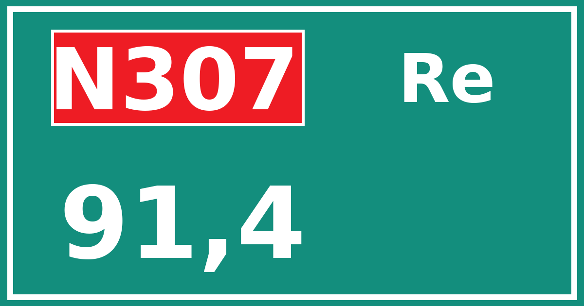 Hectometerbord N307 91,4 zijde Re