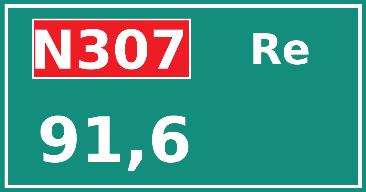 Hectometerbord N307 91,6 zijde Re