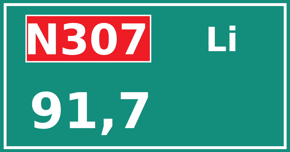 Hectometerbord N307 91,7 zijde Li