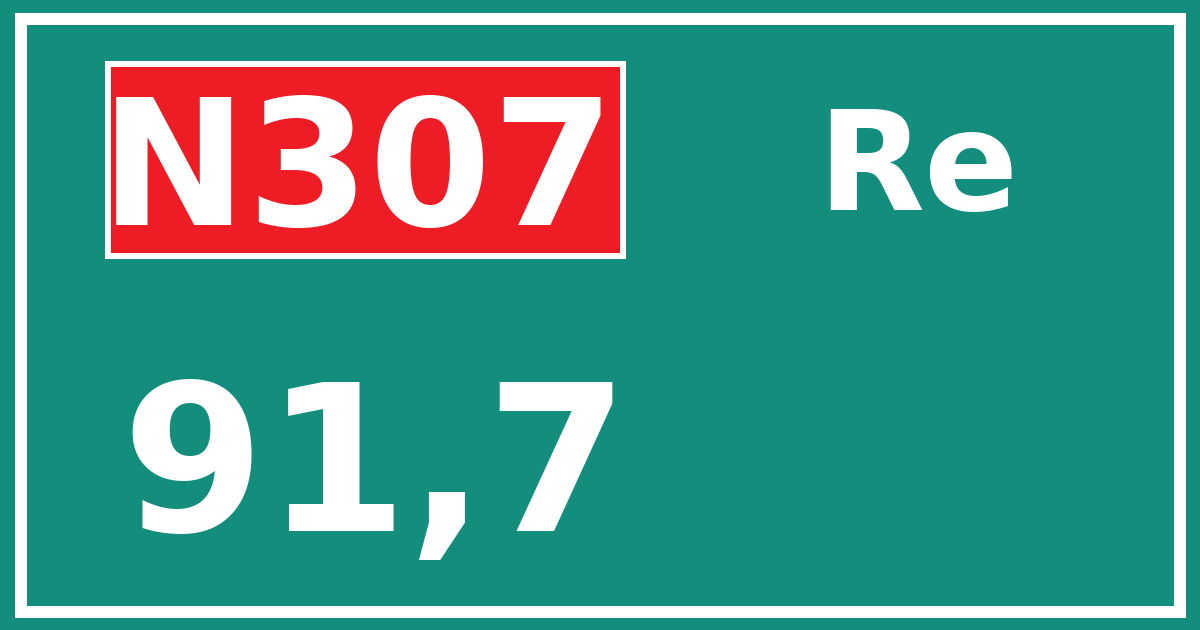 Hectometerbord N307 91,7 zijde Re