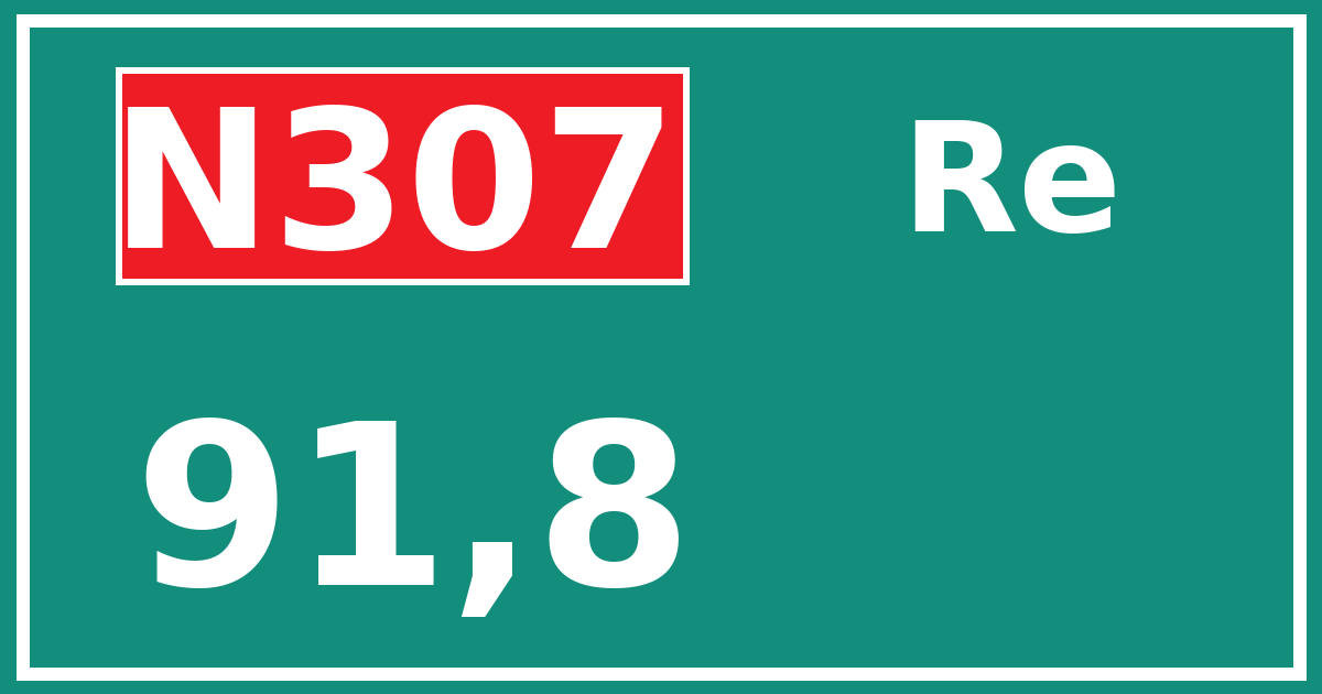 Hectometerbord N307 91,8 zijde Re