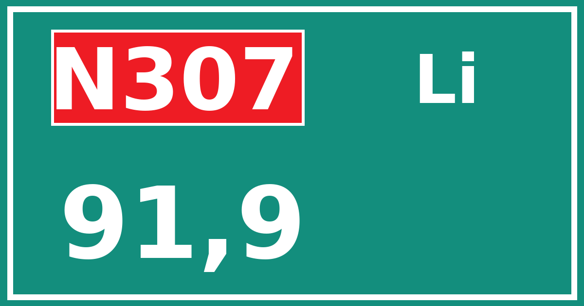 Hectometerbord N307 91,9 zijde Li