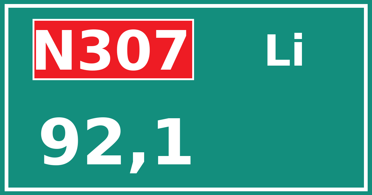 Hectometerbord N307 92,1 zijde Li