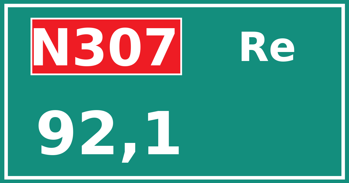 Hectometerbord N307 92,1 zijde Re