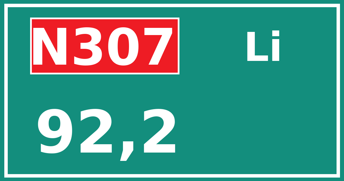 Hectometerbord N307 92,2 zijde Li