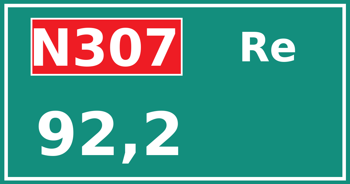 Hectometerbord N307 92,2 zijde Re