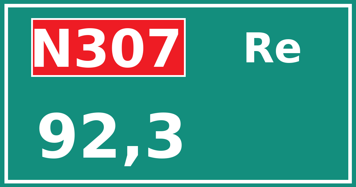 Hectometerbord N307 92,3 zijde Re
