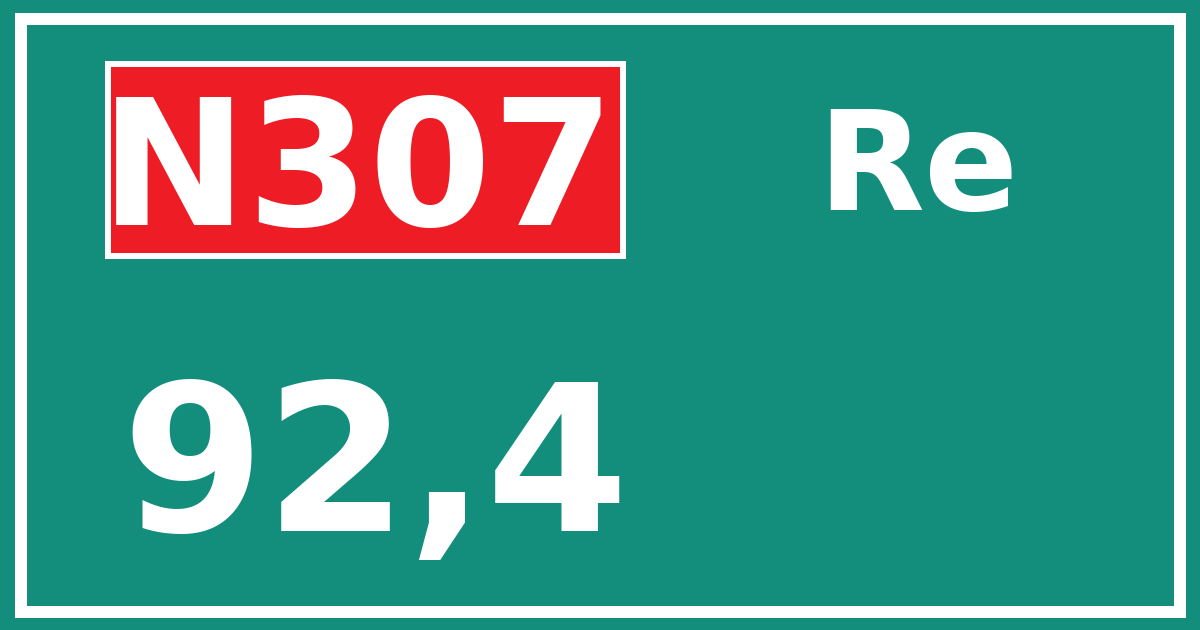 Hectometerbord N307 92,4 zijde Re