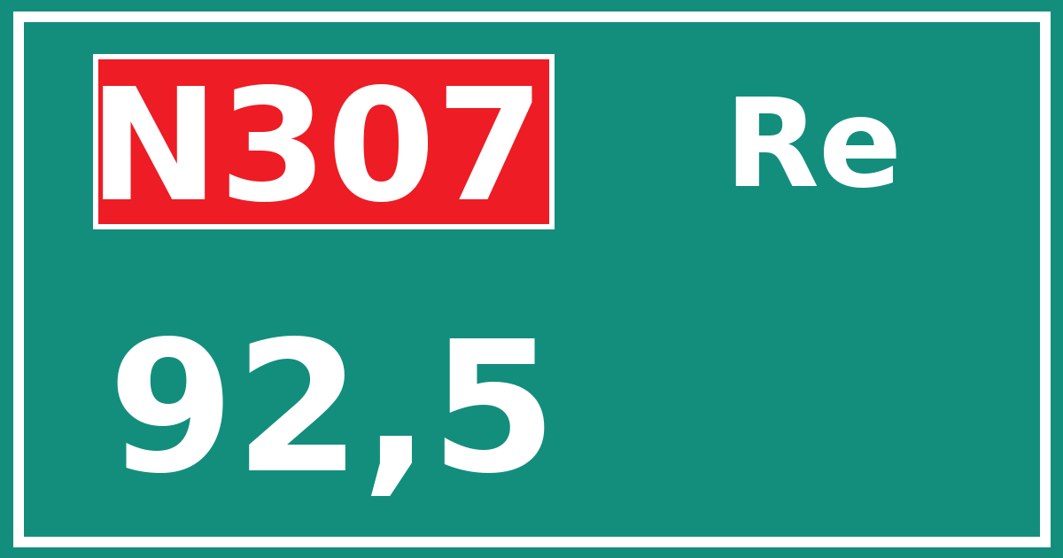 Hectometerbord N307 92,5 zijde Re