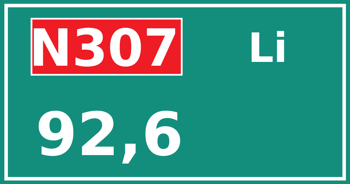 Hectometerbord N307 92,6 zijde Li