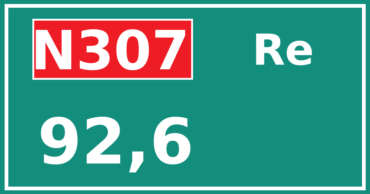 Hectometerbord N307 92,6 zijde Re