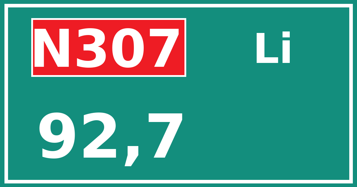 Hectometerbord N307 92,7 zijde Li