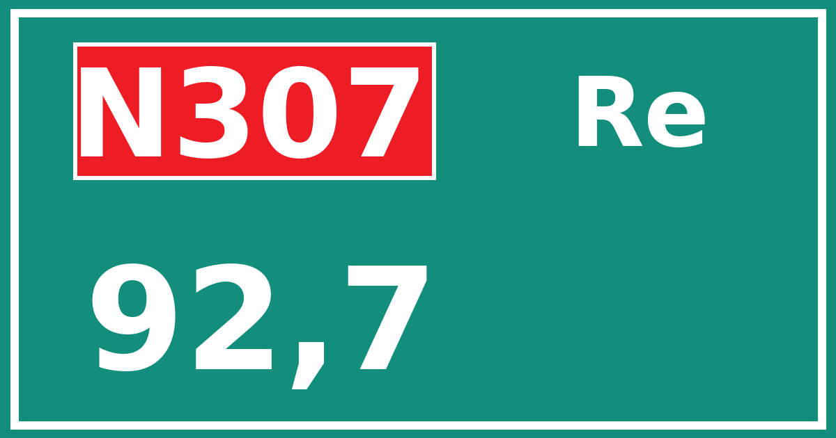 Hectometerbord N307 92,7 zijde Re