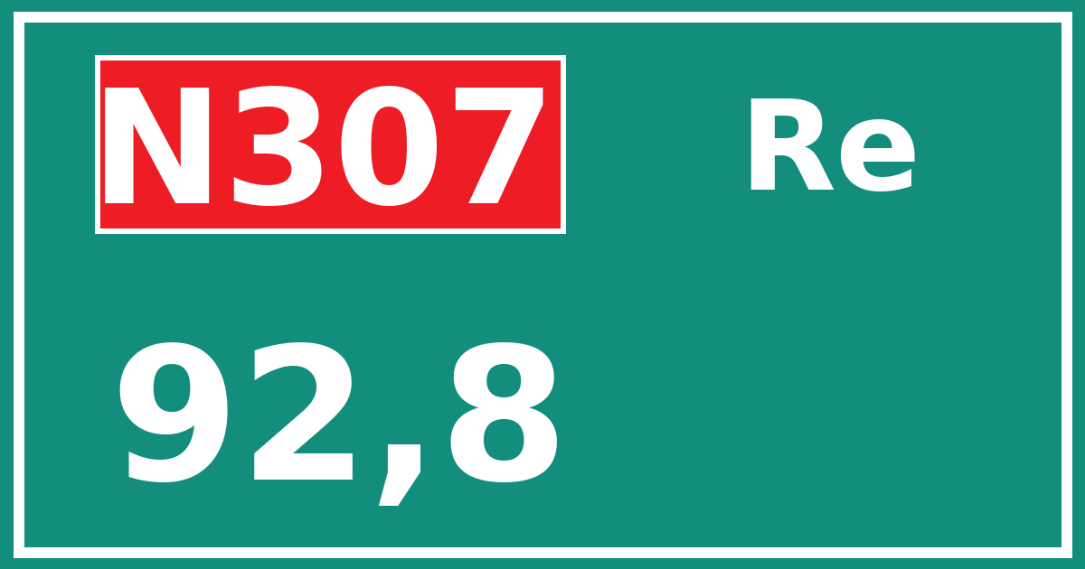 Hectometerbord N307 92,8 zijde Re