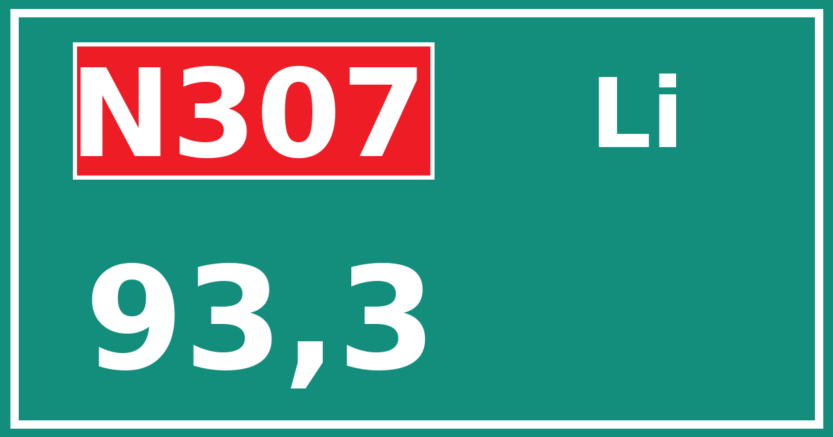 Hectometerbord N307 93,3 zijde Li