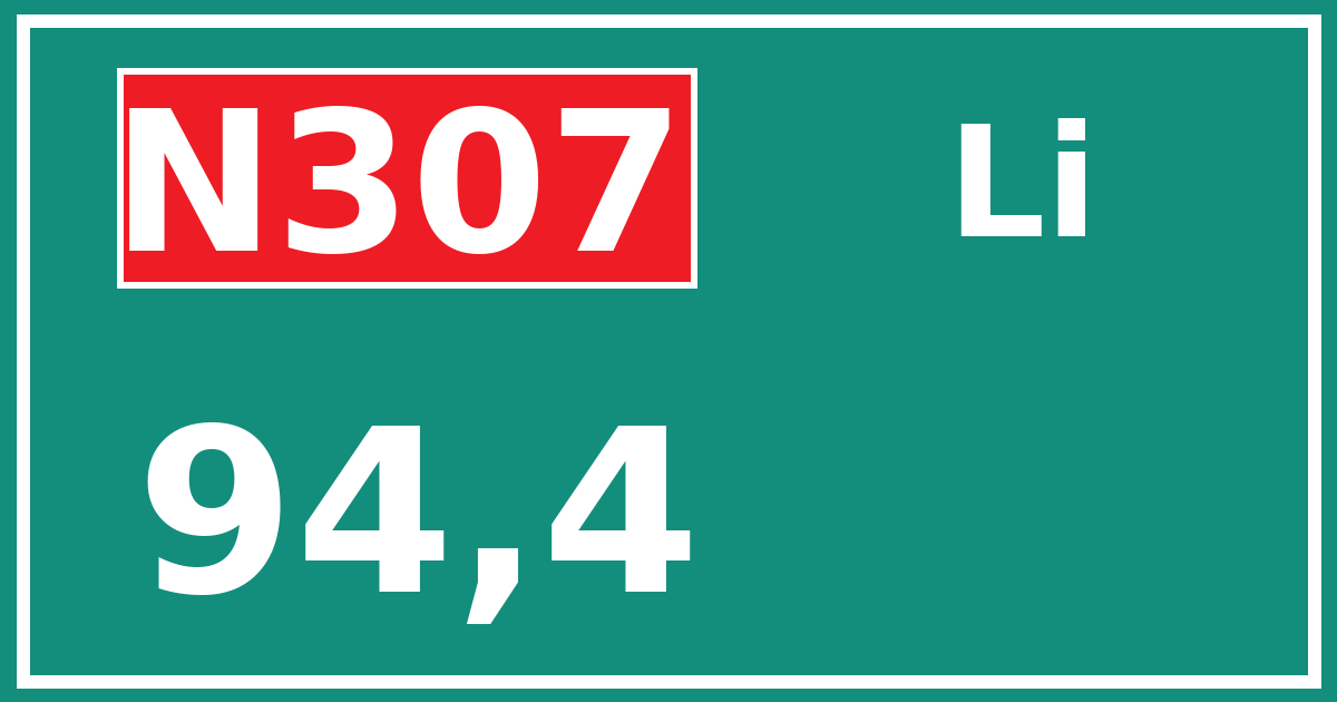 Hectometerbord N307 94,4 zijde Li
