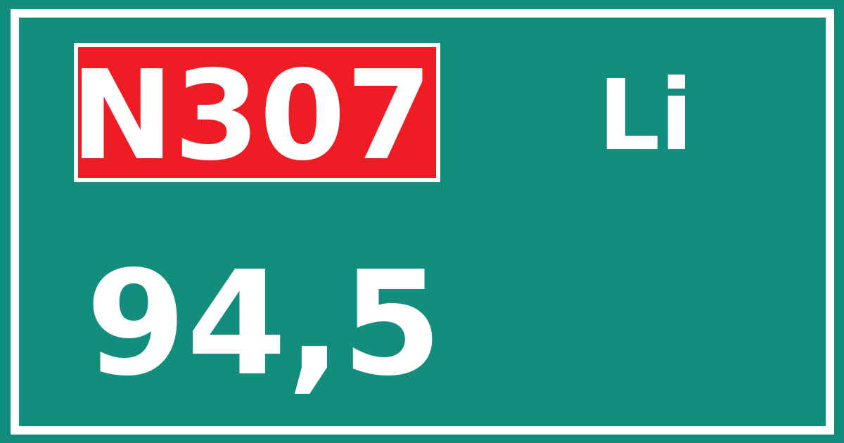 Hectometerbord N307 94,5 zijde Li
