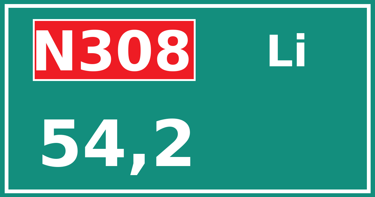 Hectometerbord N308 54,2 zijde Li