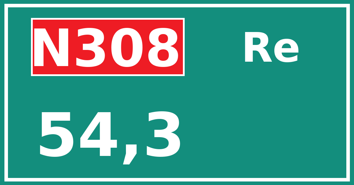 Hectometerbord N308 54,3 zijde Re