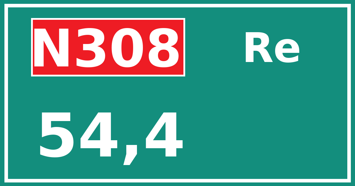 Hectometerbord N308 54,4 zijde Re