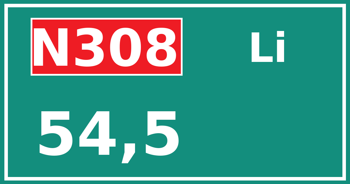 Hectometerbord N308 54,5 zijde Li