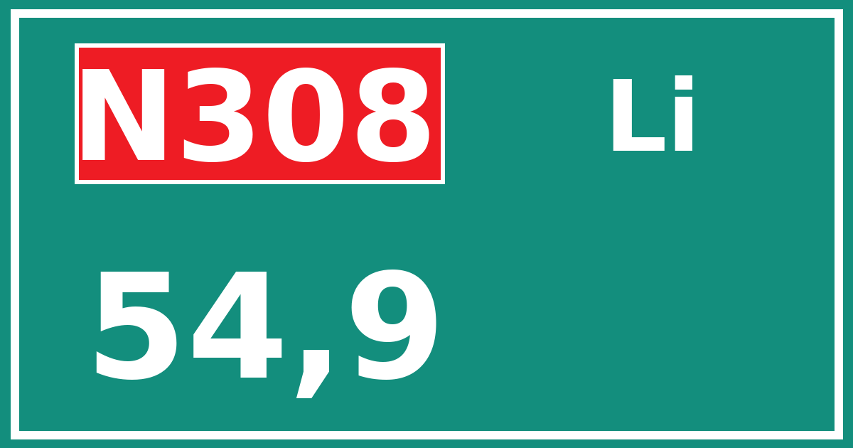 Hectometerbord N308 54,9 zijde Li