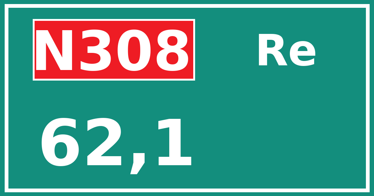 Hectometerbord N308 62,1 zijde Re