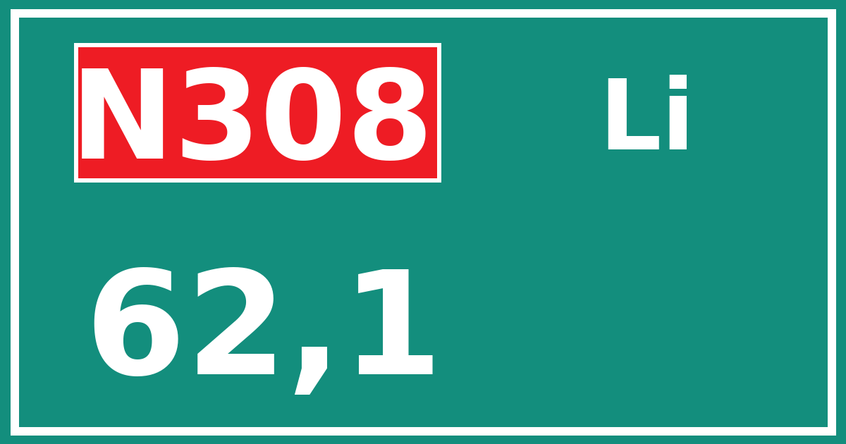 Hectometerbord N308 62,1 zijde Li
