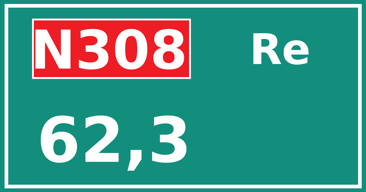 Hectometerbord N308 62,3 zijde Re
