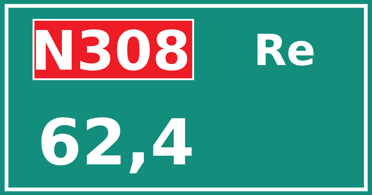 Hectometerbord N308 62,4 zijde Re
