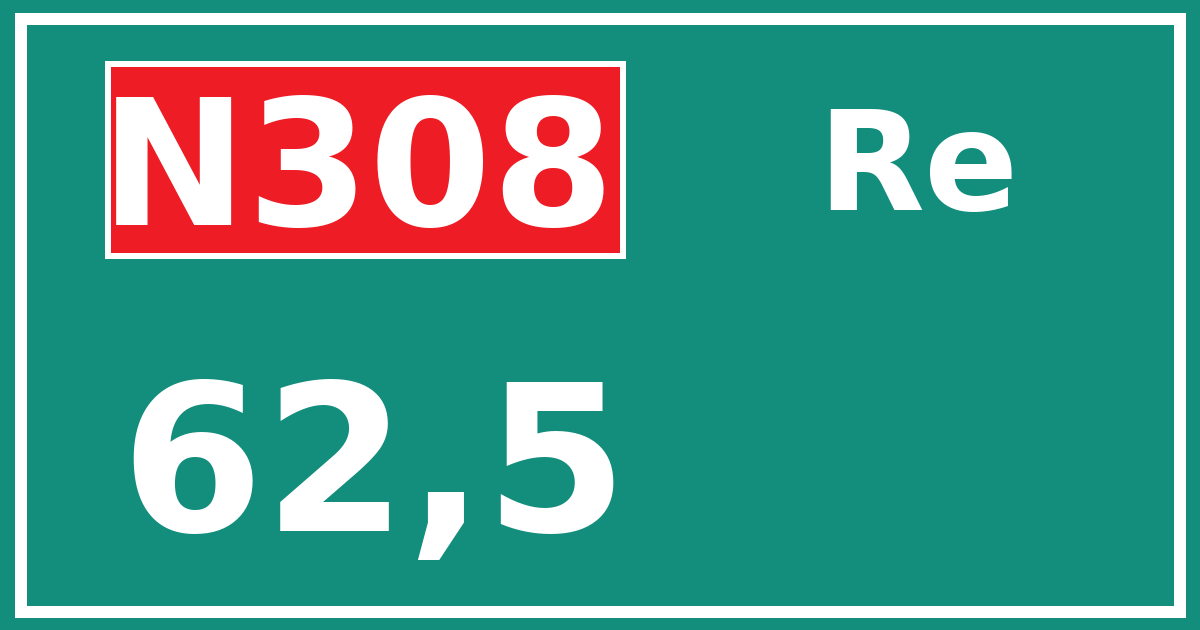 Hectometerbord N308 62,5 zijde Re