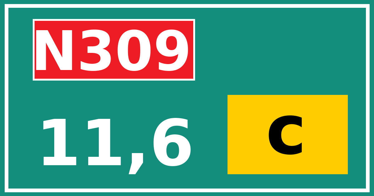 Hectometerbord N309 11,6 letter c
