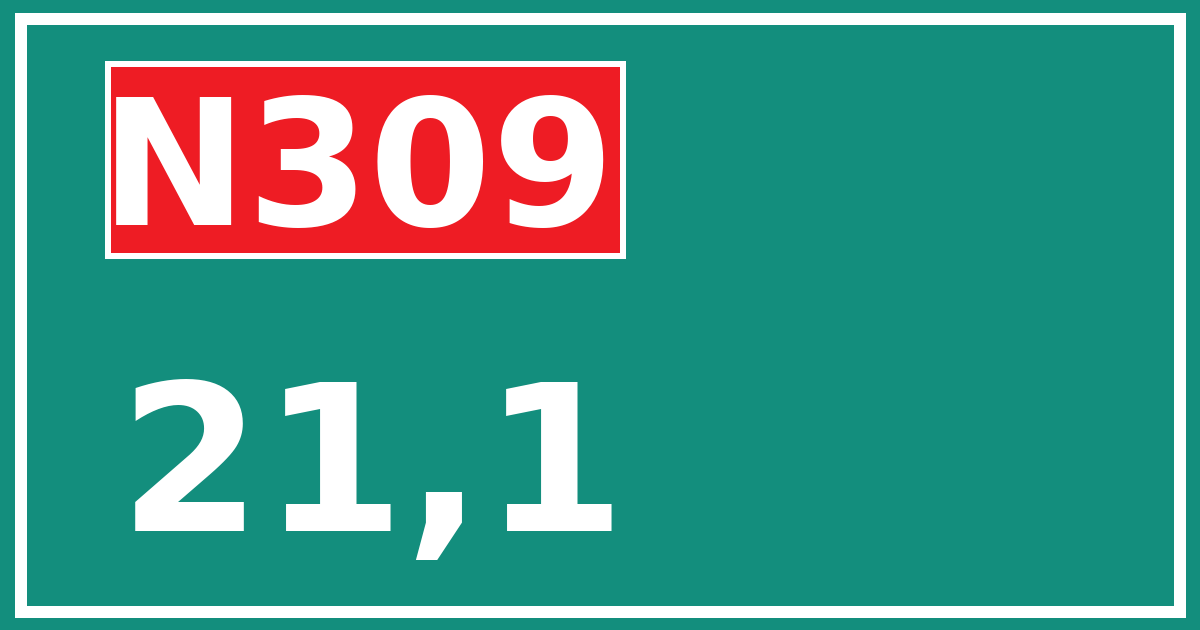 Hectometerbord N309 21,1