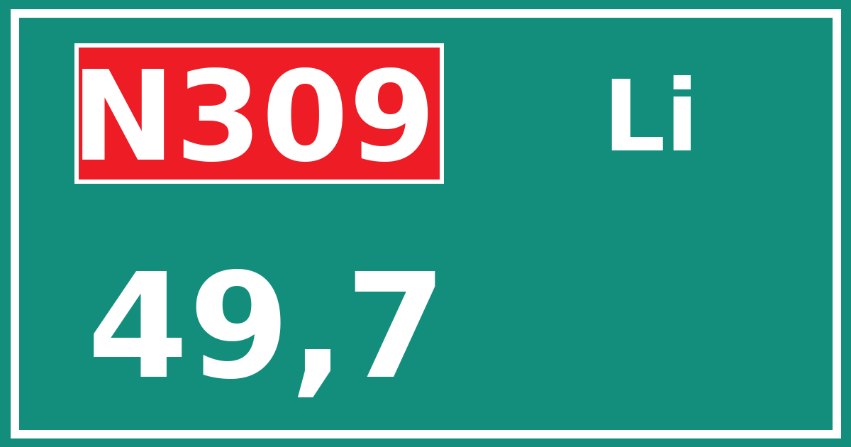 Hectometerbord N309 49,7 zijde Li