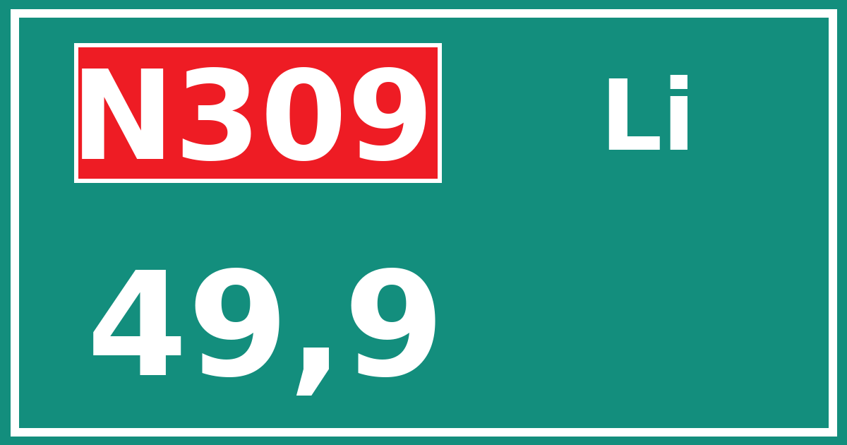 Hectometerbord N309 49,9 zijde Li