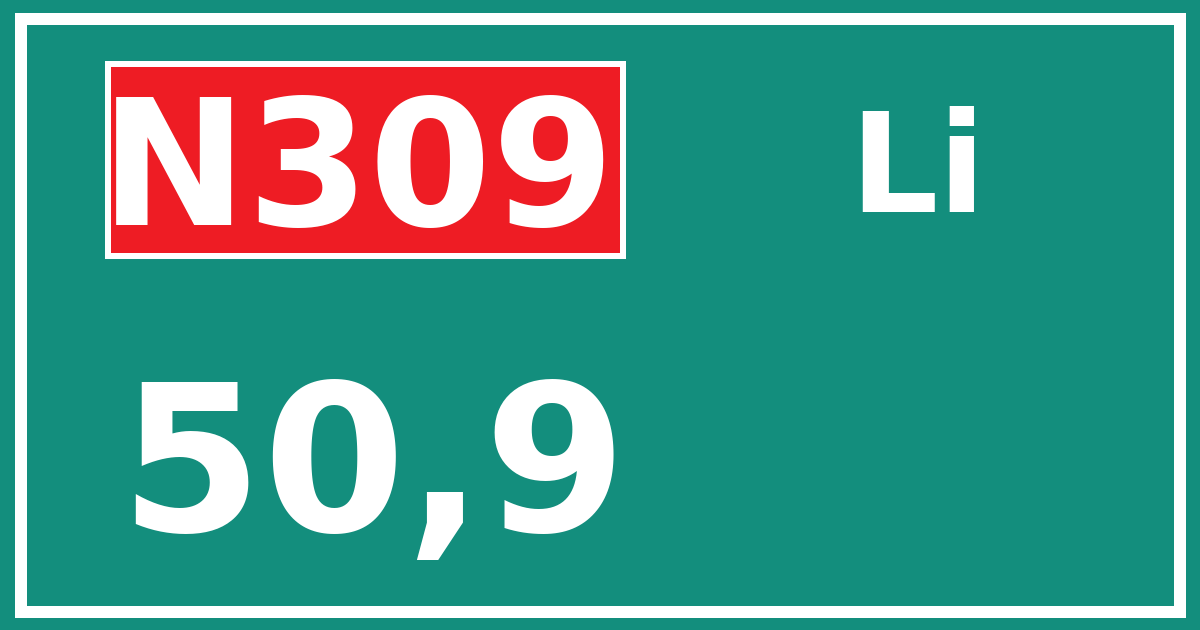 Hectometerbord N309 50,9 zijde Li
