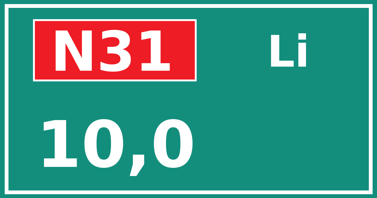 Hectometerbord N31 10,0 zijde Li