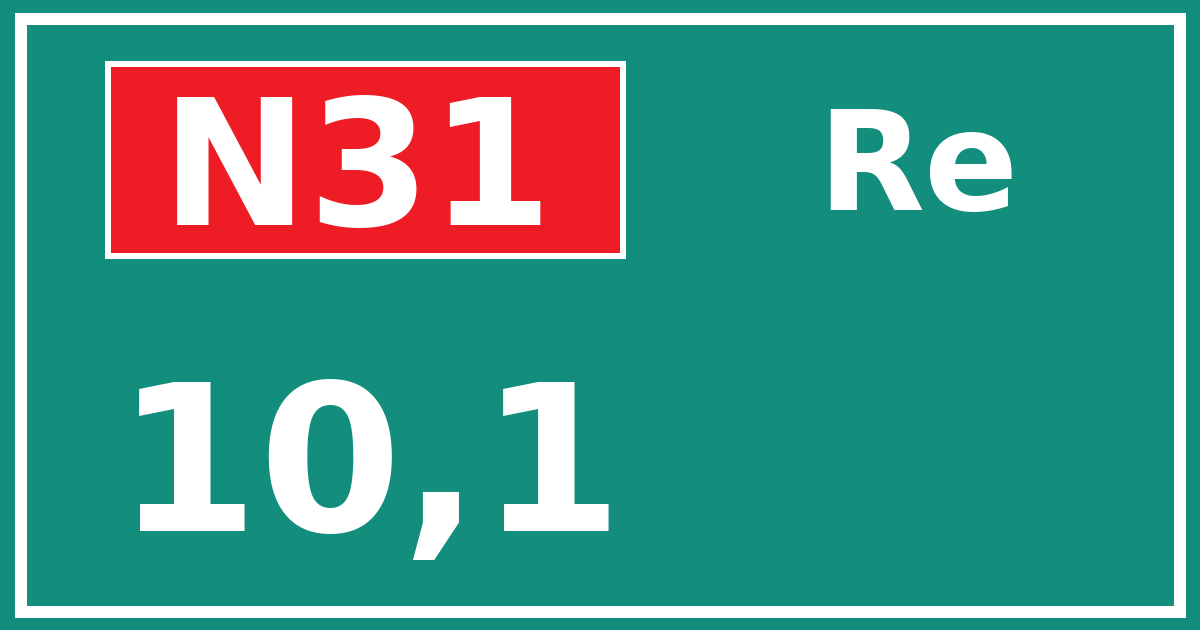 Hectometerbord N31 10,1 zijde Re