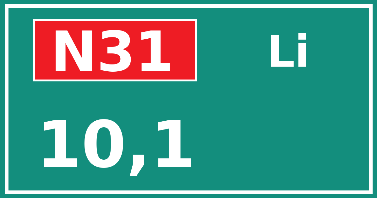 Hectometerbord N31 10,1 zijde Li