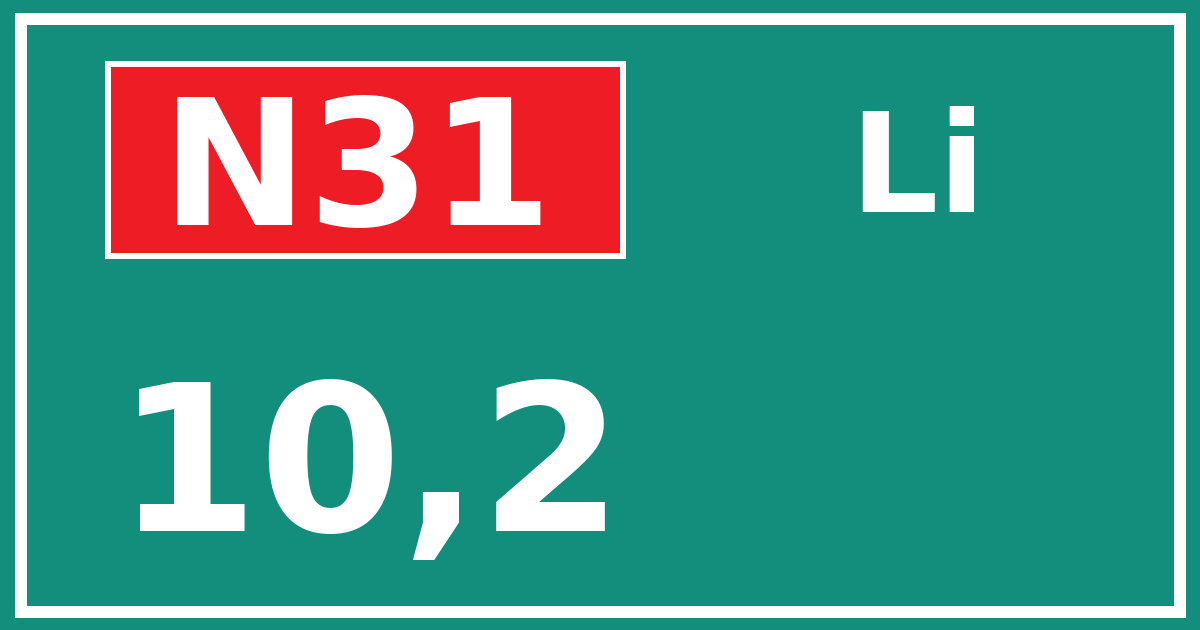 Hectometerbord N31 10,2 zijde Li