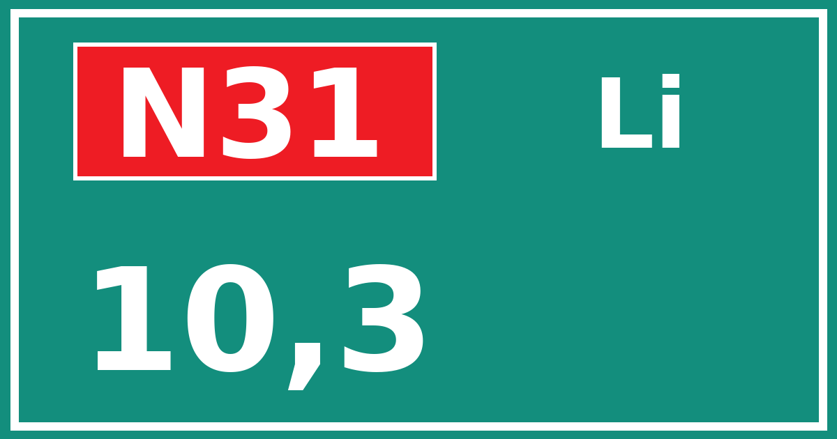 Hectometerbord N31 10,3 zijde Li