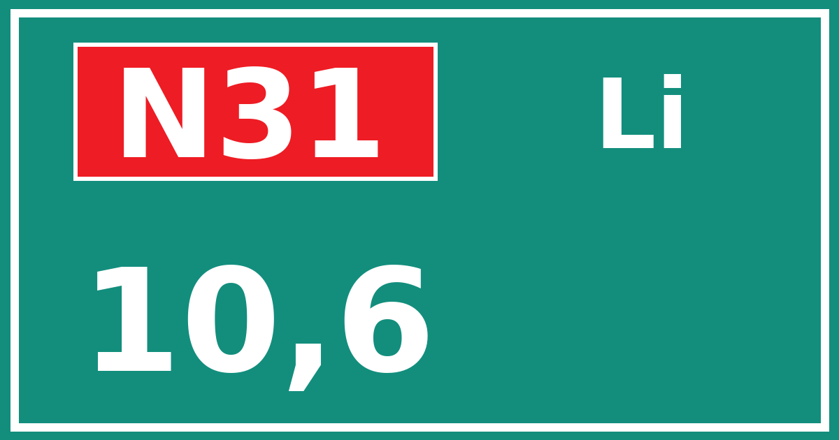 Hectometerbord N31 10,6 zijde Li