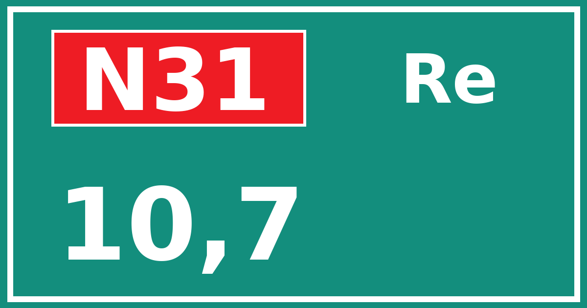 Hectometerbord N31 10,7 zijde Re