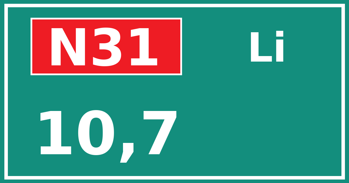 Hectometerbord N31 10,7 zijde Li