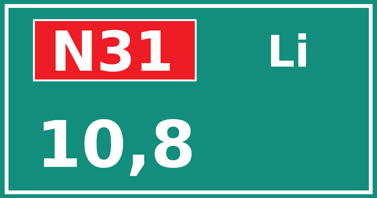 Hectometerbord N31 10,8 zijde Li